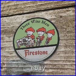 Vintage Firestone Red Sidewall Black Tread Tires Porcelain Gas Oil 4.5 Sign