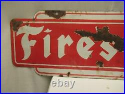 Vintage Firestone Sign Board Porcelain Enamel Double Sided Shop Display Collect