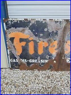 Vintage Firestone Sign Porcelain Auto Gas Oil Tires Batteries Service 96×42
