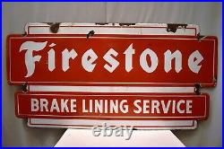 Vintage Firestone Tire & Brake Lining Service Sign Porcelain Enamel Double Side