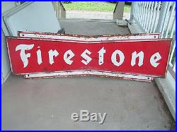 Vintage Firestone Tire Metal Gas Oil Sign 6ft RARE