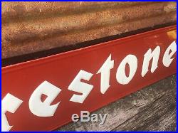 Vintage Firestone Tire Metal Sign Gas Station Oil Gasoline 13 1/2 X 71 Grace