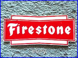 Vintage Firestone Tire Sign 1950s Oil & Gas Garage Gift Steel Metal Red Bow Tie