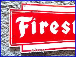 Vintage Firestone Tire Sign 1950s Oil & Gas Garage Gift Steel Metal Red Bow Tie