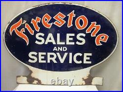 Vintage Firestone Tire Tyre Sign Board Porcelain Enamel Oval Shape Collectible9