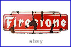 Vintage Firestone Tire Tyres Sign Board Porcelain Enamel Double Sided Advertisin