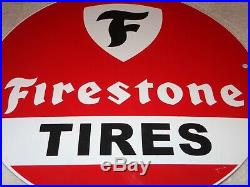 Vintage Firestone Tires 11 3/4 Porcelain Metal Gasoline & Oil Sign Pump Plate