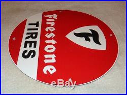 Vintage Firestone Tires 11 3/4 Porcelain Metal Gasoline & Oil Sign Pump Plate