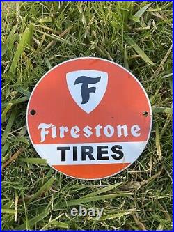 Vintage Firestone Tires 6 Porcelain Metal Gasoline & Oil Pump Plate Shop Sign