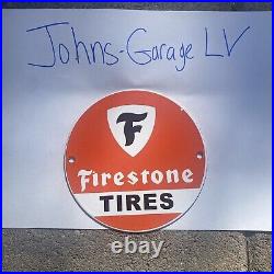 Vintage Firestone Tires 6 Porcelain Metal Gasoline & Oil Pump Plate Shop Sign