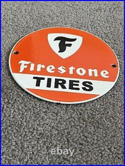 Vintage Firestone Tires 6 Porcelain Metal Gasoline & Oil Pump Plate Shop Sign
