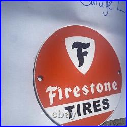 Vintage Firestone Tires 6 Porcelain Metal Gasoline & Oil Pump Plate Shop Sign