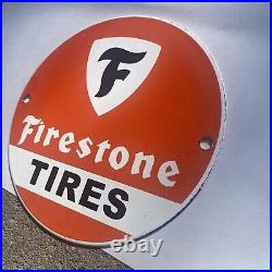 Vintage Firestone Tires 6 Porcelain Metal Gasoline & Oil Pump Plate Shop Sign