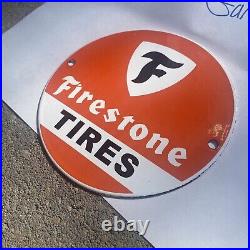 Vintage Firestone Tires 6 Porcelain Metal Gasoline & Oil Pump Plate Shop Sign