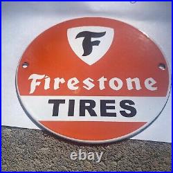 Vintage Firestone Tires 6 Porcelain Metal Gasoline & Oil Pump Plate Shop Sign