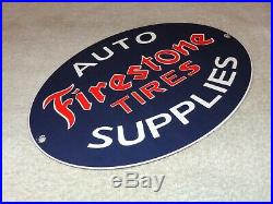 Vintage Firestone Tires Auto Supplies 11 3/4 Porcelain Metal Gasoline Oil Sign