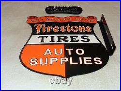 Vintage Firestone Tires & Auto Supplies 17 Porcelain Metal Gasoline Flange Sign