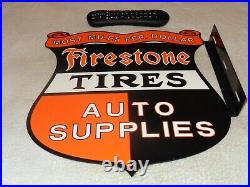 Vintage Firestone Tires & Auto Supplies 17 Porcelain Metal Gasoline Flange Sign