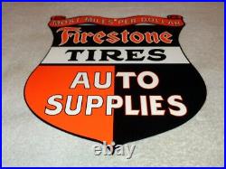 Vintage Firestone Tires Auto Supplies Die-cut 12 Metal Tire Gasoline Oil Sign