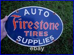 Vintage Firestone Tires Gasoline Oil Station Heavy 16.5 Porcelain Metal Sign