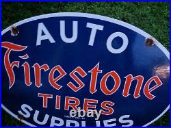 Vintage Firestone Tires Gasoline Oil Station Heavy 16.5 Porcelain Metal Sign