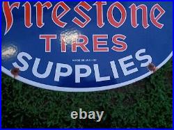 Vintage Firestone Tires Gasoline Oil Station Heavy 16.5 Porcelain Metal Sign