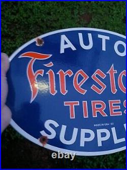 Vintage Firestone Tires Gasoline Oil Station Heavy 16.5 Porcelain Metal Sign