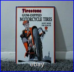 Vintage Firestone Tires Metal Sign Gas Service Station Oil Ad Rare Motorcycle