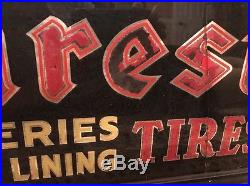 Vintage Firestone Tires Painted Glass Lighted Sign Antique Advertisement