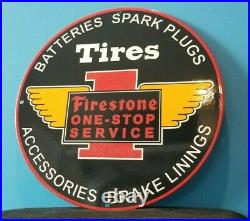 Vintage Firestone Tires Porcelain Auto Car Spark Plugs Supplies Service Sign