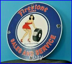Vintage Firestone Tires Porcelain Gas Automobile Sales Service Dealer Sign