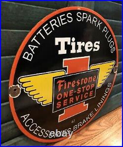 Vintage Firestone Tires Porcelain Gas Automobile Service 12 Pump Plate Sign