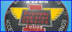 Vintage Firestone Tires Porcelain Gas Oil Auto 1 Stop Sales Service Dealer Sign