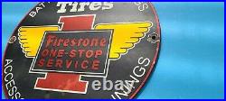 Vintage Firestone Tires Porcelain Gas Oil Auto 1 Stop Sales Service Dealer Sign
