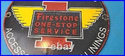 Vintage Firestone Tires Porcelain Gas Oil Auto 1 Stop Sales Service Pump Sign