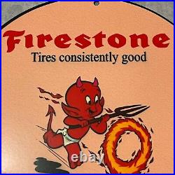 Vintage Firestone Tires Porcelain Gas Oil Sales & Service Shop Station Pump Sign