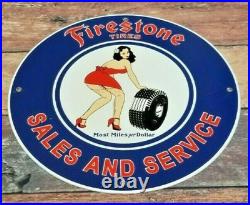 Vintage Firestone Tires Porcelain Gas Oil Sales Service Station Automobile Sign