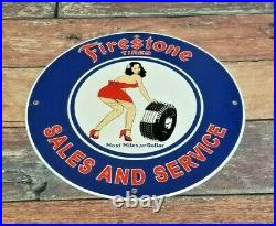 Vintage Firestone Tires Porcelain Gas Oil Sales Service Station Automobile Sign