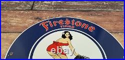 Vintage Firestone Tires Porcelain Gas Oil Sales Service Station Automobile Sign