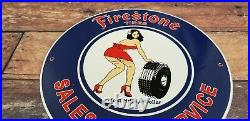 Vintage Firestone Tires Porcelain Gas Oil Sales Service Station Automobile Sign