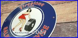 Vintage Firestone Tires Porcelain Gas Oil Sales Service Station Automobile Sign