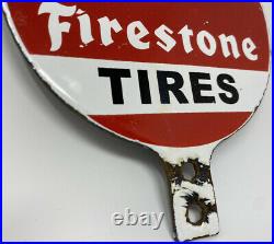 Vintage Firestone Tires Porcelain License Plate Topper Gas Station Pump Sign Oil