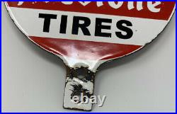 Vintage Firestone Tires Porcelain License Plate Topper Gas Station Pump Sign Oil