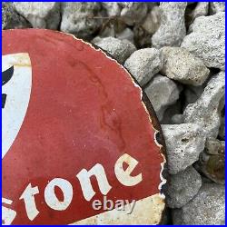 Vintage Firestone Tires Porcelain Metal Sign Gas Station Lubester Lube Pump Oil