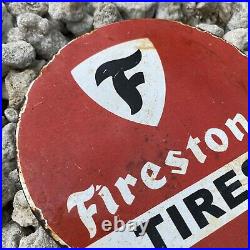 Vintage Firestone Tires Porcelain Metal Sign Gas Station Lubester Lube Pump Oil