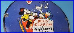 Vintage Firestone Tires Porcelain Mickey Mouse Christmas Gas Service Pump Sign