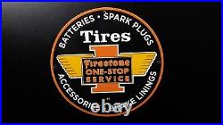 Vintage Firestone Tires Porcelain Sign 12'' Gas Oil Service Station Pump Plate