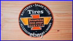 Vintage Firestone Tires Porcelain Sign 12'' Gas Oil Service Station Pump Plate