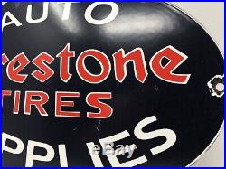 Vintage Firestone Tires Porcelain Sign, Auto Supplies, Service Station, Gas, Oil