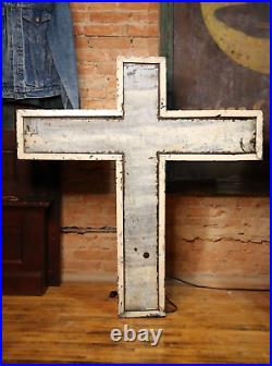 Vintage Firestone Tires Porcelain Sign Folk Art Church Cross Galvanized old